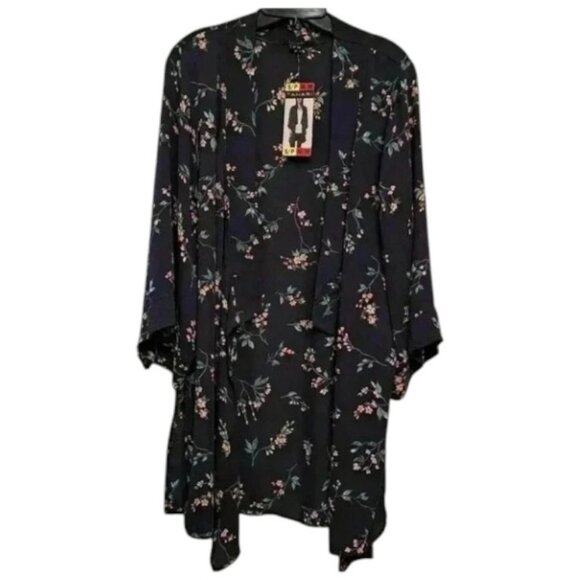 Tahari navy blue floral lightweight kimono style top size S/M NWT - Picture 14 of 16